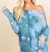 Load image into Gallery viewer, PLUS Blue Tie-Dye Off the Shoulder Top
